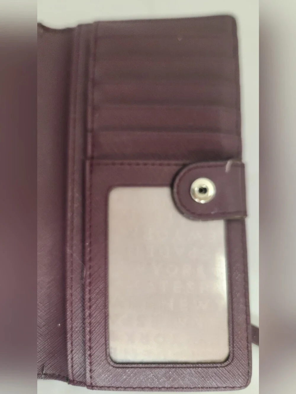 kate spade Plum Saffiano Zip-Around Wallet with Gold Logo Plaque Good Condition!